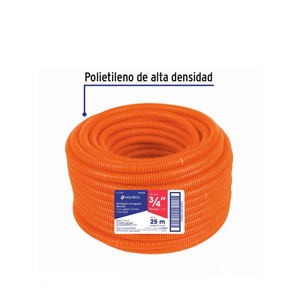 METRO DE POLIDUCTO 3/4' CORRUGADO FLEXIBLE SIN GUIA ROLLO DE 25 METROS