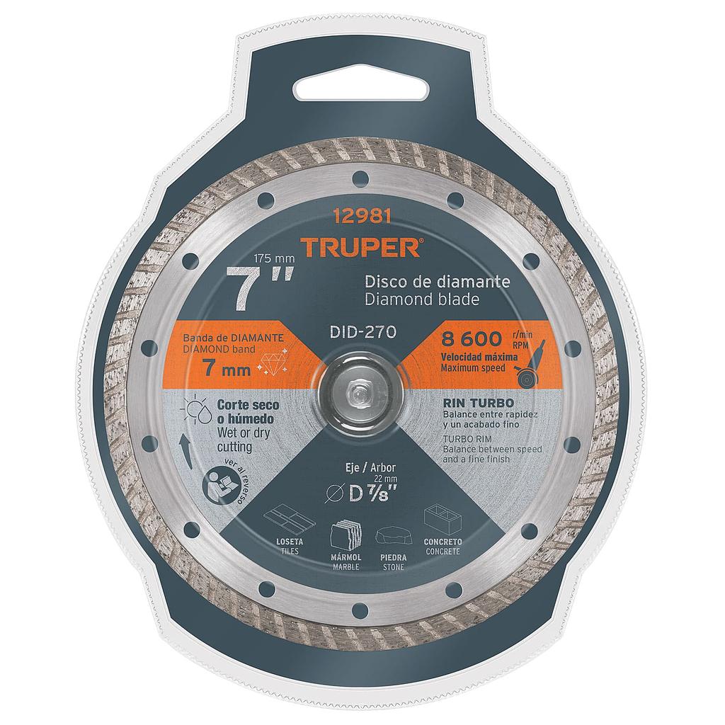 DISCO DE DIAMANTE DE 7" X 2.8 mm RIN TURBO TRUPER