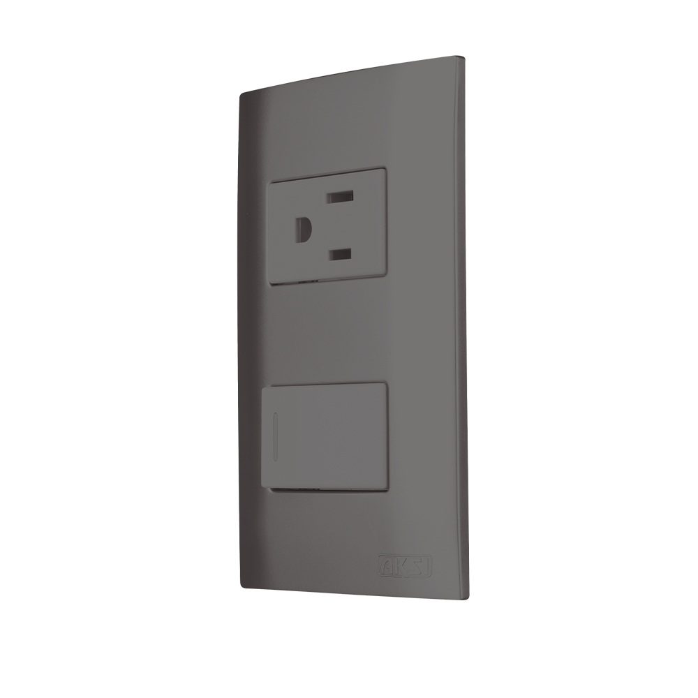 CONTACTO ATERRIZADO Y APAGADOR SENCILLO DE TECLA CON PLACA PLASTICA ONIX LINEA ALTIMUS
