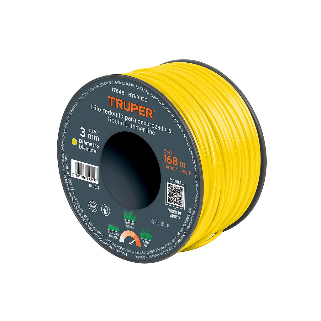 HILO REDONDO, PARA DESBROZADORA, 3MM X 168M, CARRETE,TRUPER