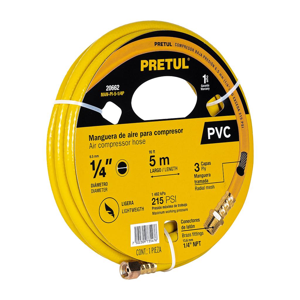 MANGUERA PARA COMPRESOR   PVC  5M X 1/4  PRETUL