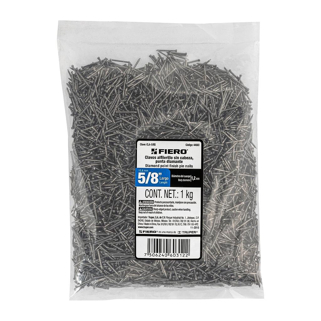 BOLSA CON 1 KG DE CLAVOS ALFILERILLOS DE 5/8' SIN CABEZA