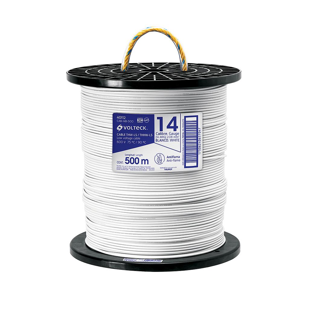 METRO DE CABLE THHW-LS 14 AWG BLANCO EN CARRETE DE 500 m