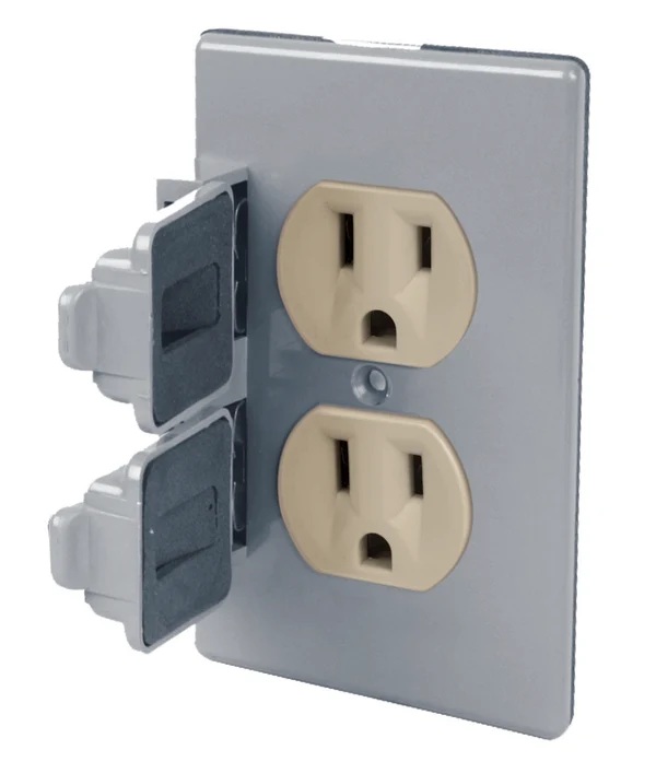 CONTACTO DUPLEX ATERRIZADO CON PLACA PARA INTEMPERIE AKSI