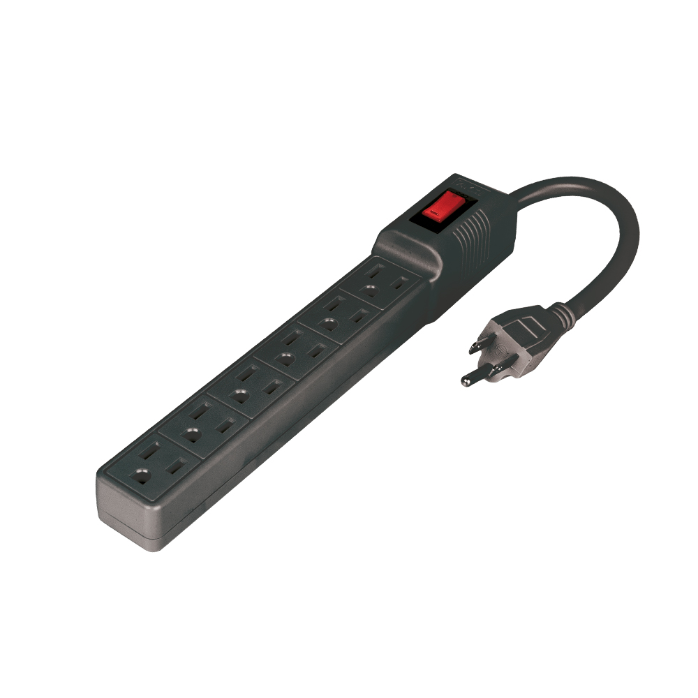 BARRA MULTICONTACTO 6 ENTRADAS CABLE 20 cm 16 AWG NEGRO
