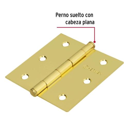 BISAGRA CUADRADA DE 3-1/2" LATONADO CABEZA PLANA HERMEX
