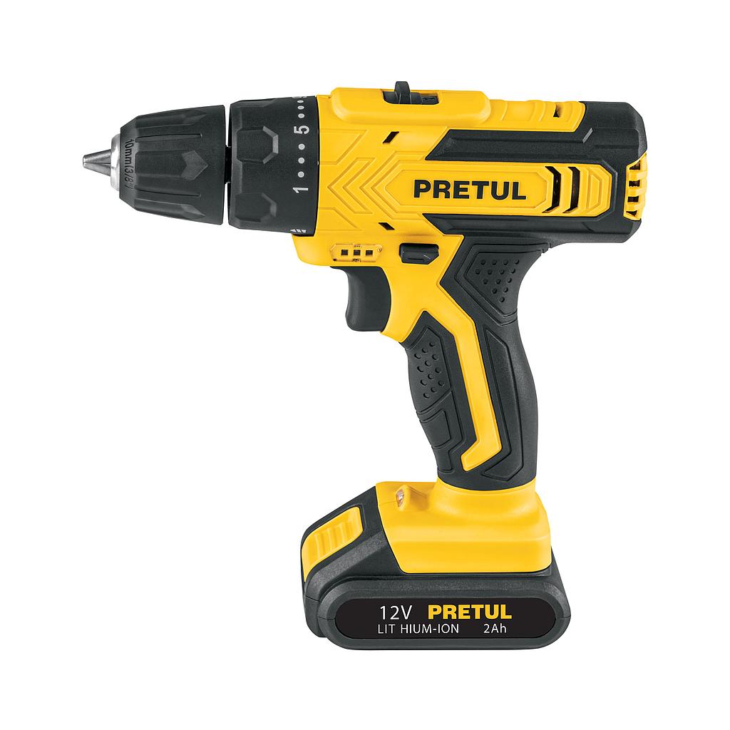 TALADRO/DESTORNILLADOR 3/8 12V 1 BATERIA 2AH PRETUL