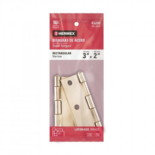 BOLSA CON 2 BISAGRAS RECTANGULARES DE 3" ACERO LATONADO HERMEX