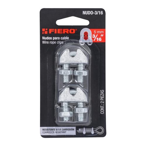 BLISTER CON 2 NUDOS (PERROS) DE HIERRO PARA CABLE DE 3/16" FIERO