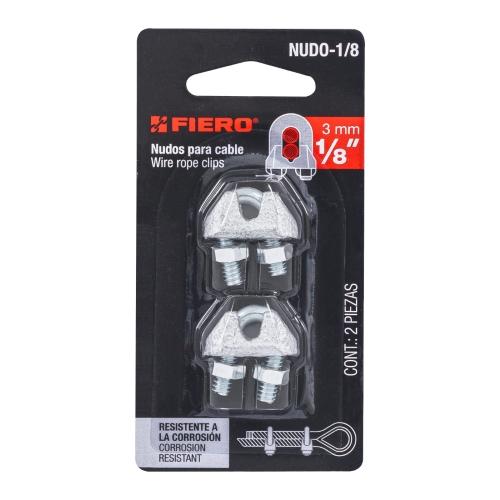 BLISTER CON 2 NUDOS (PERROS) DE HIERRO PARA CABLE DE 1/8" FIERO