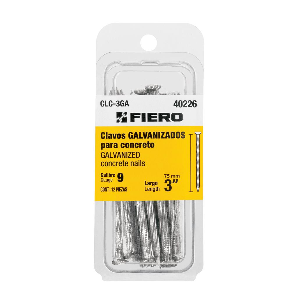 BLISTER CON 12 CLAVOS GALVANIZADOS PARA CONCRETO DE 3" FIERO