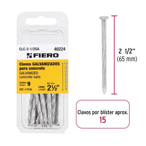 BLISTER CON 15 CLAVOS GALVANIZADOS PARA CONCRETO DE 2-1/2" FIERO