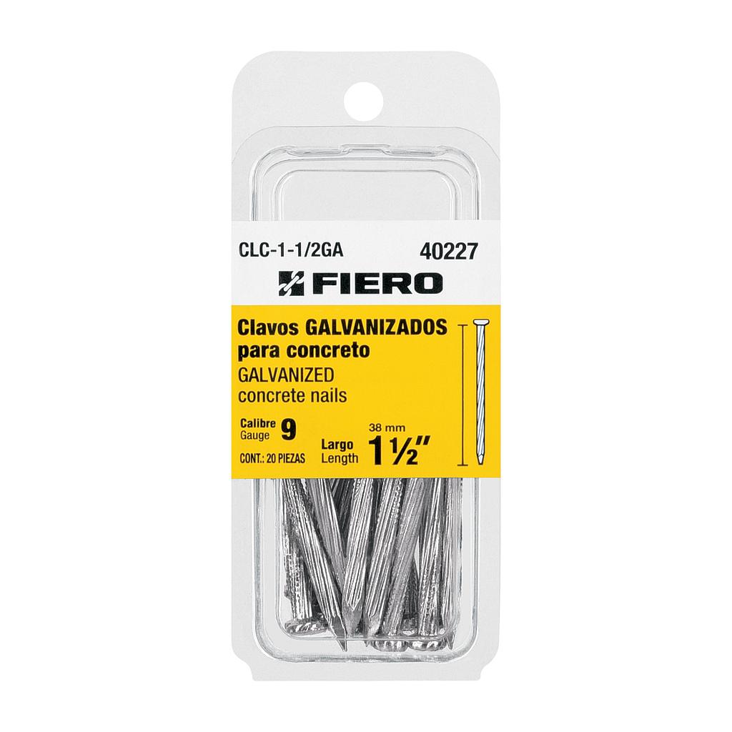 BLISTER CON 20 CLAVOS GALVANIZADOS PARA CONCRETO DE 1-1/2" FIERO