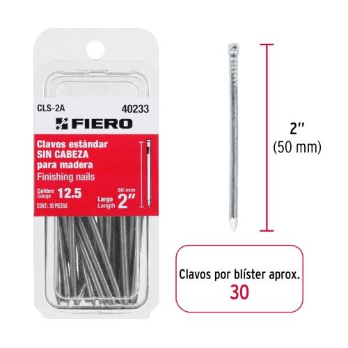 BLISTER CON 30 CLAVOS ESTANDAR DE 2" SIN CABEZA FIERO