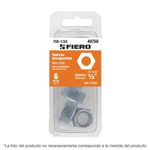 BLISTER CON 25 TUERCAS HEXAGONALES DE 1/4" DE ACERO GALVANIZADO FIERO