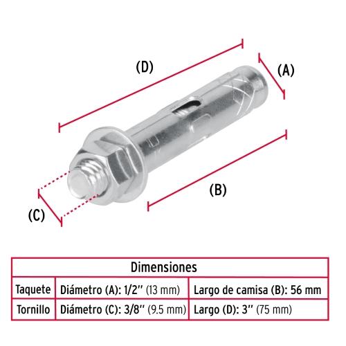 BOLSA CON 4 TAQUETES EXPANSIVOS DE 3/8 Plg. CON TORNILLO FIERO