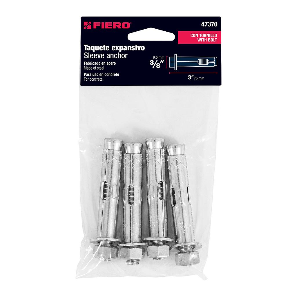 BOLSA CON 4 TAQUETES EXPANSIVOS DE 3/8" CON TORNILLO FIERO