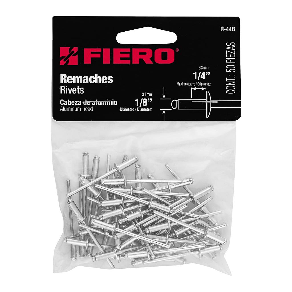 BOLSA CON 50 REMACHES DE 1/8" X 1/4" DE ALUMINIO ALA DE 1/4" FIERO
