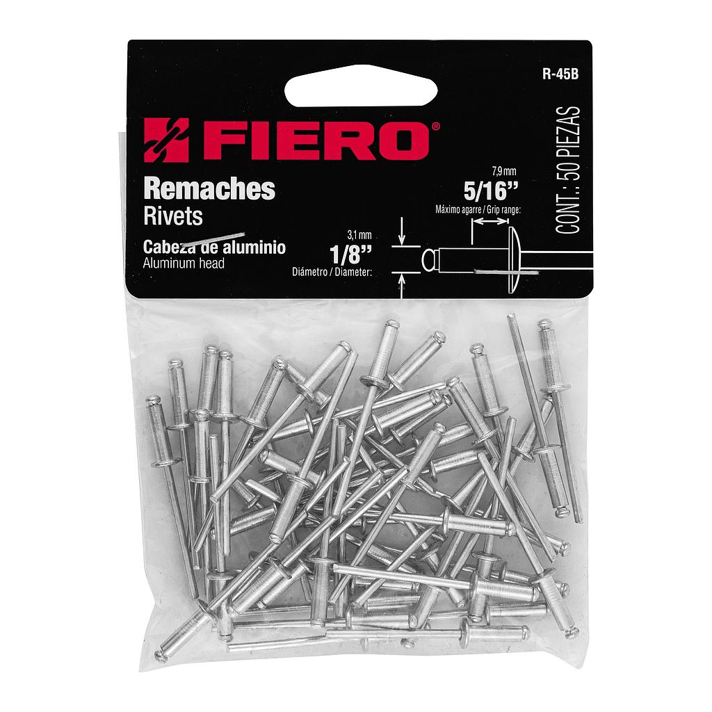 BOLSA CON 50 REMACHES DE 1/8" X 5/16" DE ALUMINIO ALA DE 1/4" FIERO