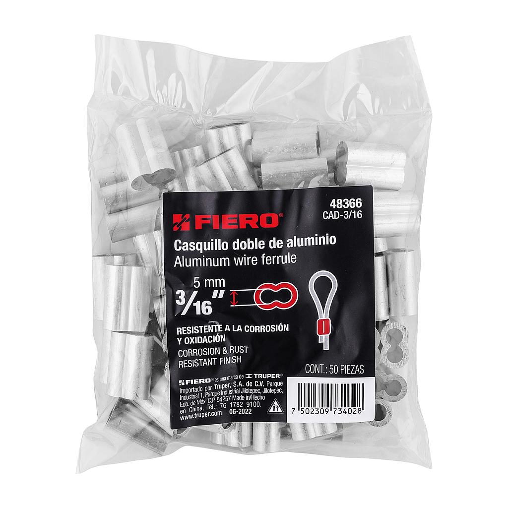 BOLSA CON 50 CASQUILLOS DOBLES DE ALUMINIO DE 3/16" FIERO