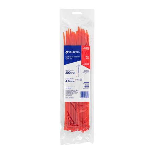 BOLSA CON 50 CINCHOS PLÁSTICOS 50 LB  300 X 4.5 MM  ROJOS