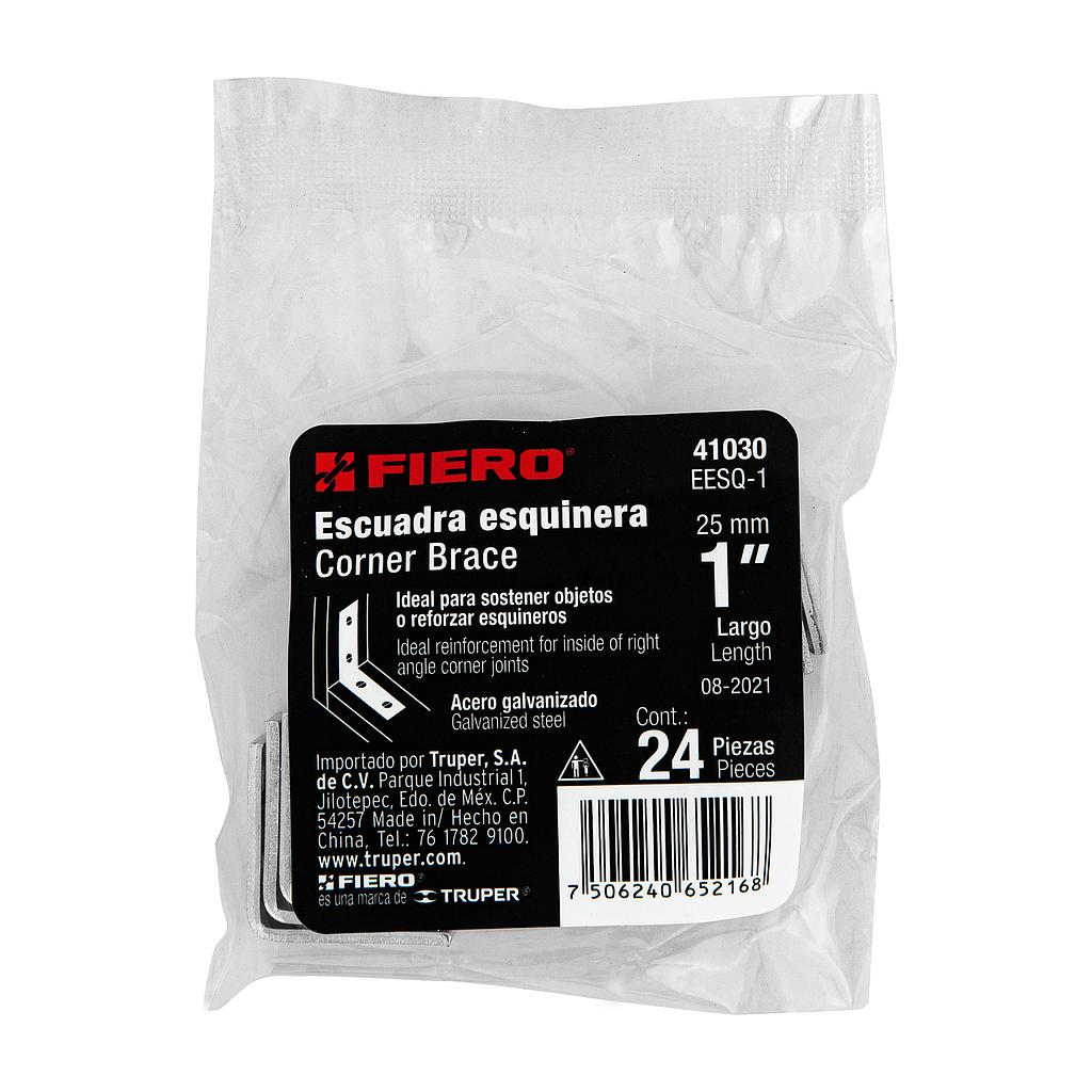 BOLSA CON 24 ESCUADRAS ESQUINERAS DE 1" X 1" FIERO
