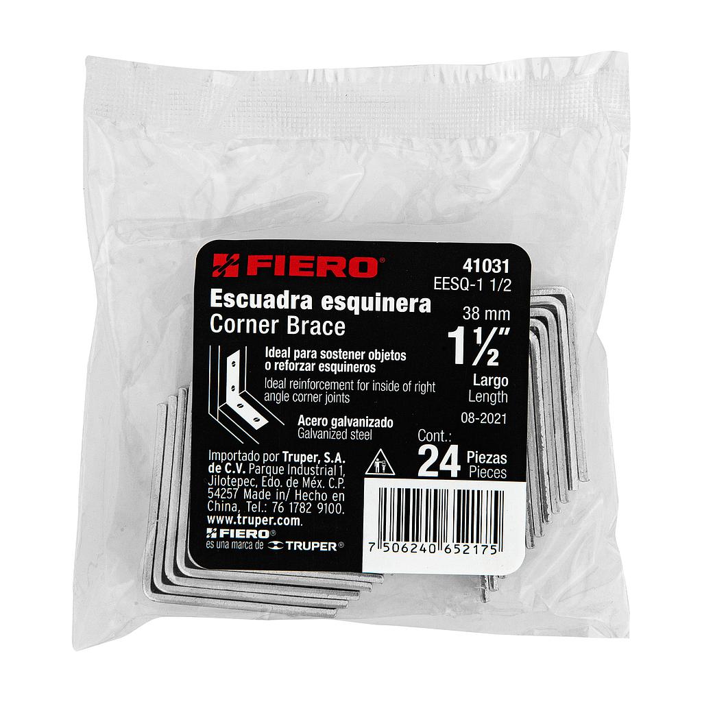 BOLSA CON 24 ESCUADRAS ESQUINERAS DE 1-1/2" X 1-1/2" FIERO