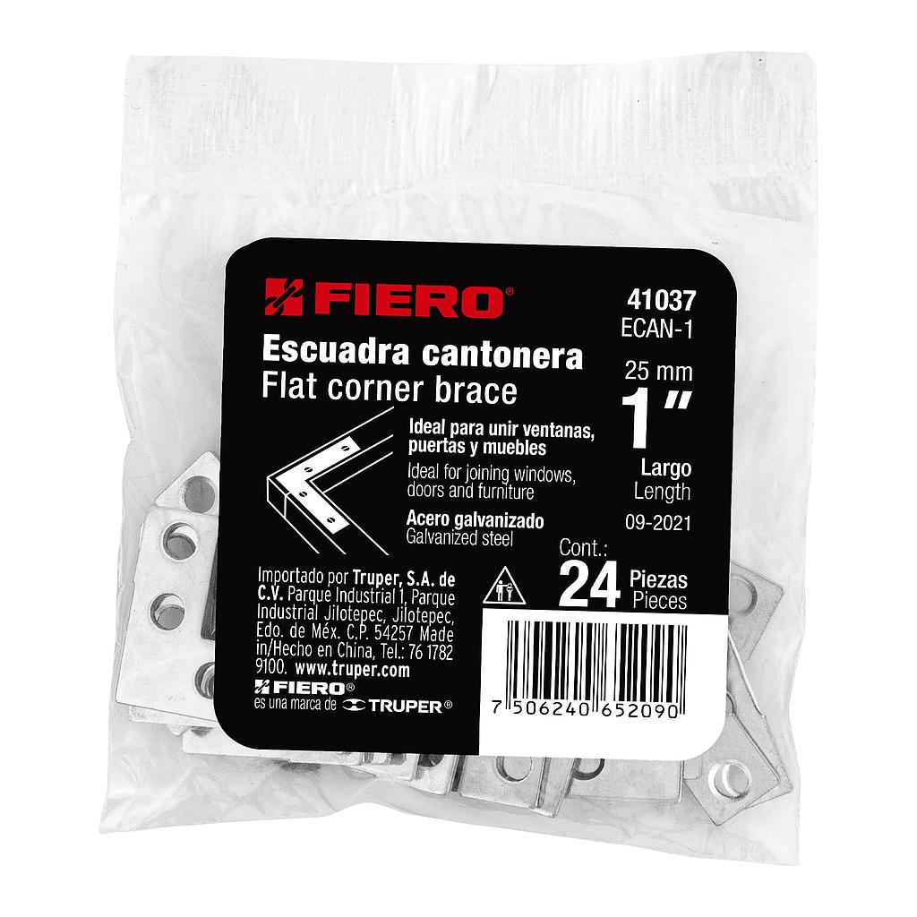 BOLSA CON 24 ESCUADRAS PLANAS CANTONERAS DE 1" X 1" FIERO