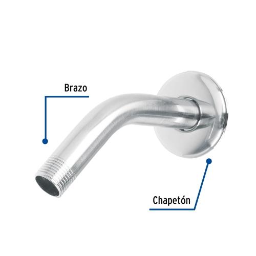 BRAZO DE ACERO CROMADO Y CHAPETON DE ACERO INOXIDABLE PARA REGADERA
