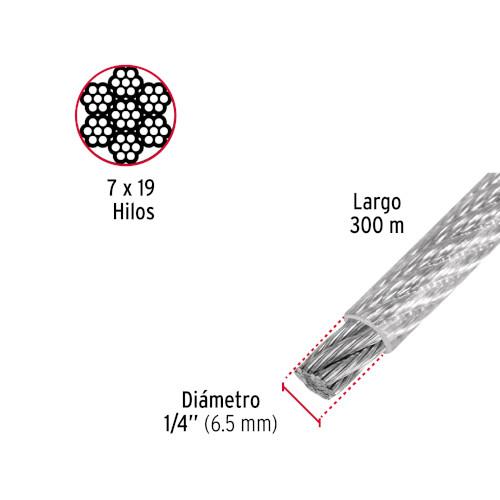 CABLE ACERO FLEXIBLE 7 X 19  DE 1/4" RECUBIERTO DE PVC FIERO
