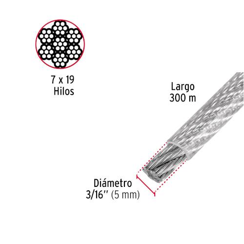 CABLE FLEXIBLE 3/16 ACERO 7X19 RECUBIERTO PVC