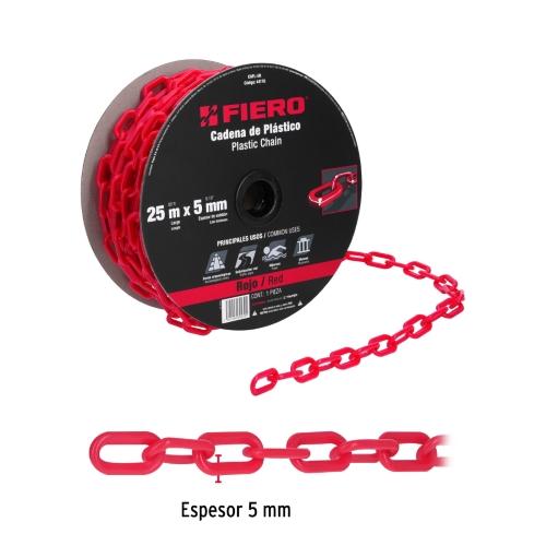 CADENA DE PLASTICO 5MM 3/16 ROJO FIERO (25MT)