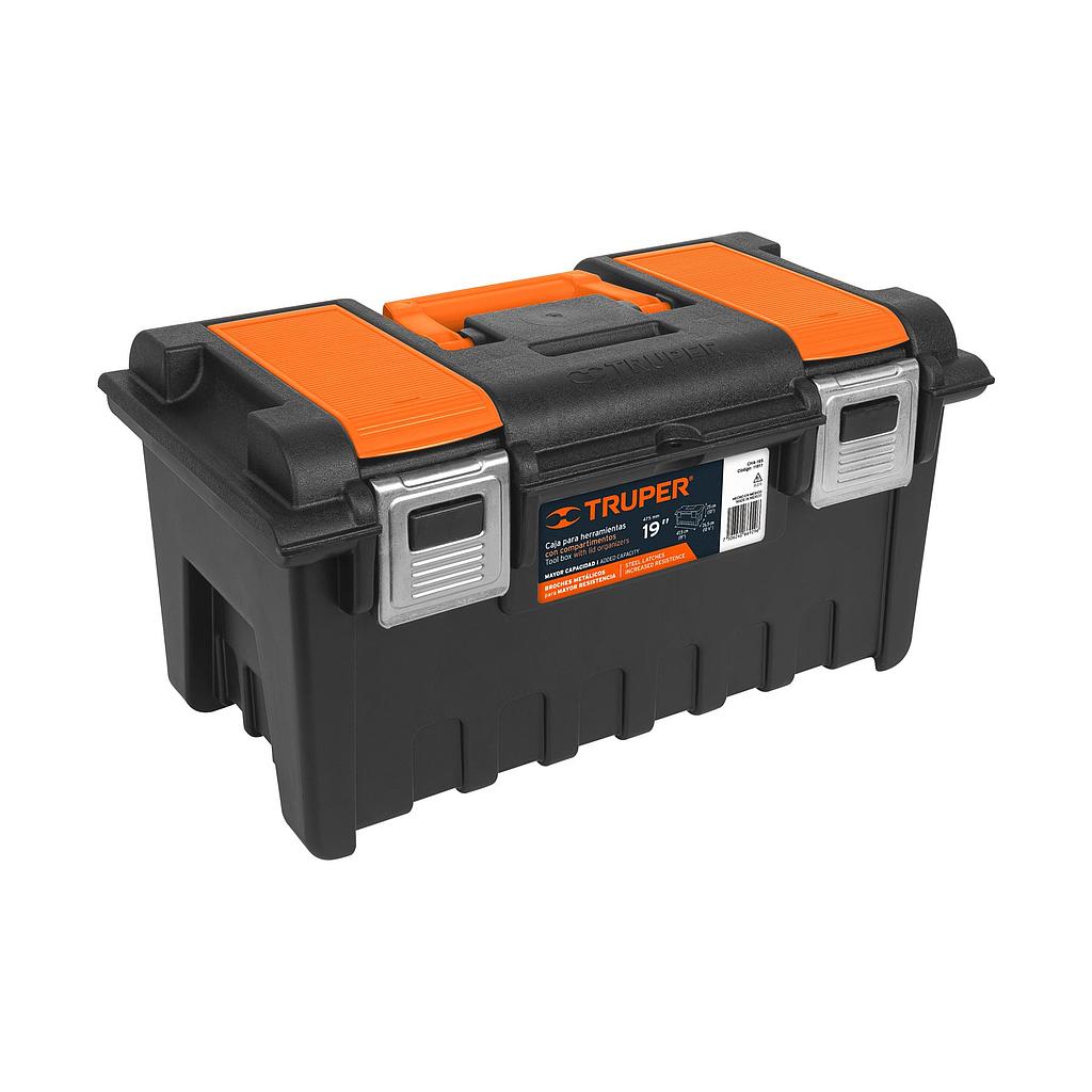 CAJA PARA HERRAMIENTA DE 19" CON COMPARTIMENTOS Y BROCHES METALICOS