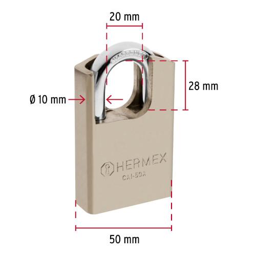 CANDADO DE ACERO 50 MM CON CORAZA LLAVE DE DISCO HERMEX