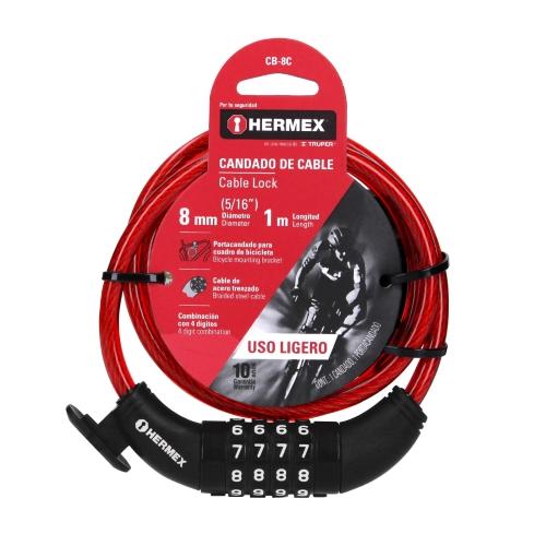 CANDADO DE CABLE CON COMBINACION DE 8 mm X 1 m HERMEX