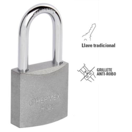 CANDADO DE HIERRO 32 MM GANCHO LARGO EN CAJA HERMEX