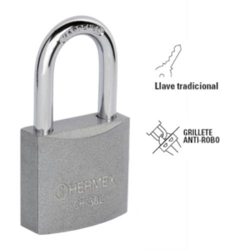 CANDADO DE HIERRO 38 MM GANCHO LARGO EN CAJA HERMEX