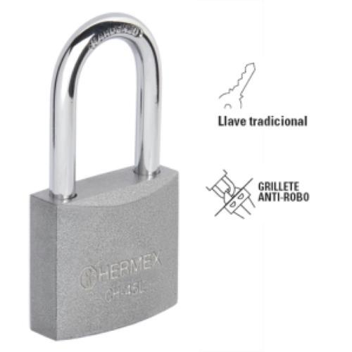 CANDADO DE HIERRO 45 MM GANCHO LARGO EN CAJA HERMEX