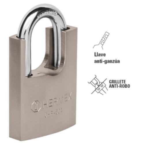 CANDADO DE HIERRO 50 MM CON CORAZA LLAVE DE DISCO HERMEX