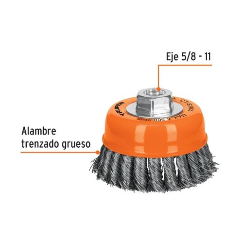 CARDA COPA 4" ALAMBRE TRENZADO GRUESO EJE 5/8"-11 TRUPER