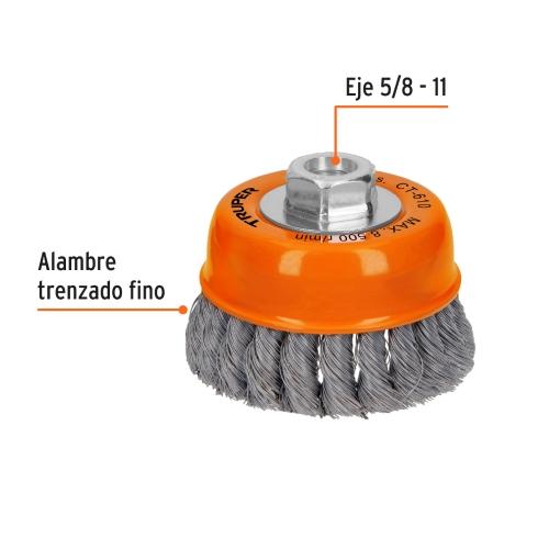 CARDA COPA 4" ALAMBRE TRENZADO FINO EJE 5/8"-11 TRUPER
