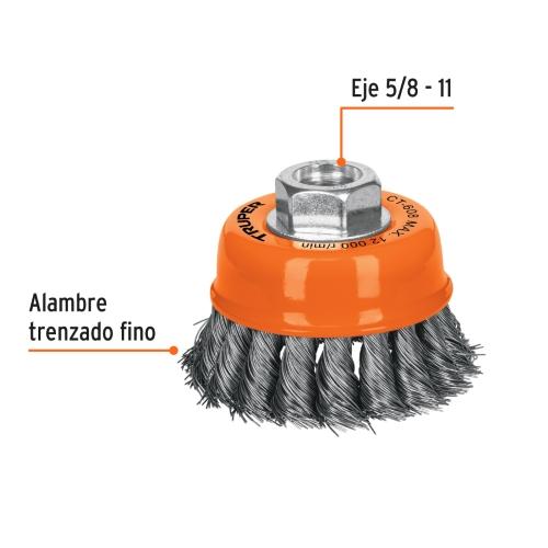 CARDA COPA 3" ALAMBRE TRENZADO FINO EJE 5/8"-11 TRUPER