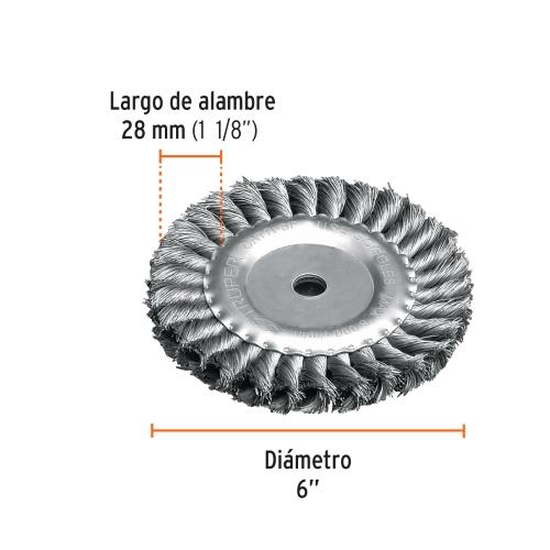CARDA TRENZADO FINO 6" X 5/8" PARA ESMERIL TRUPER