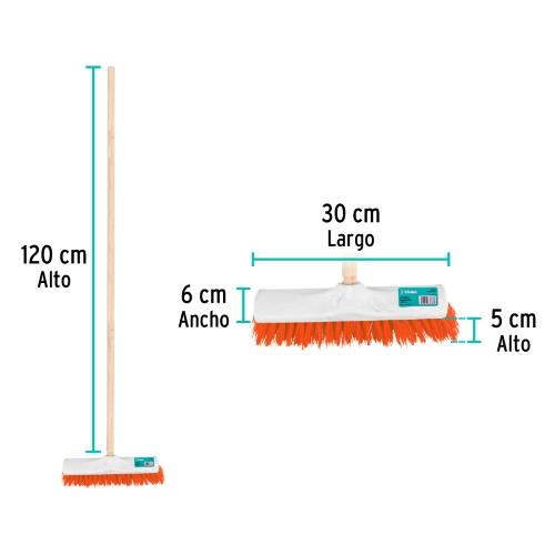 CEPILLO PARA BARRER CERDA RIGIDA DE 30 cm CON CERDA RIGIDA BASTON DE MADERA KLINTEK