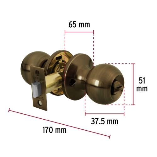 CERRADURA TIPO ESFERA TUBULAR LATON ANTIGUO PARA BAÑO BASIC HERMEX