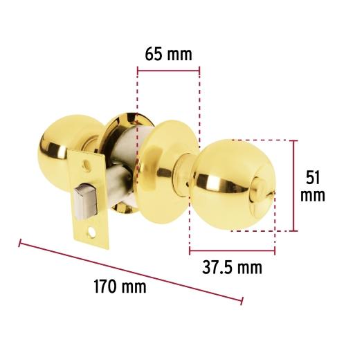 CERRADURA TIPO ESFERA CILINDRICO LATON BRILLANTE PARA BAÑO BASIC HERMEX