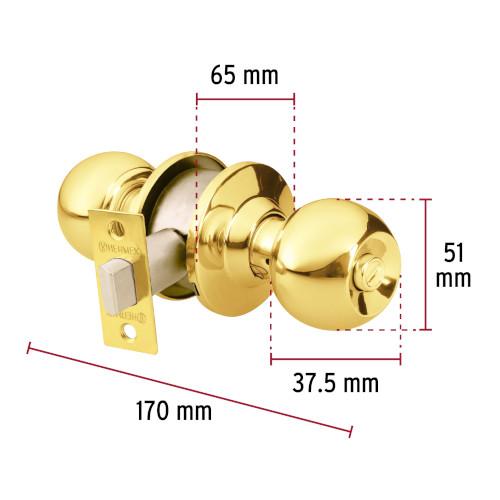 CERRADURA TIPO ESFERA PARA BAÑO LATON BRILLANTE HERMEX