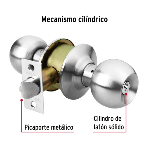 CERRADURA TIPO ESFERA PARA RECAMARA CROMO MATE HERMEX