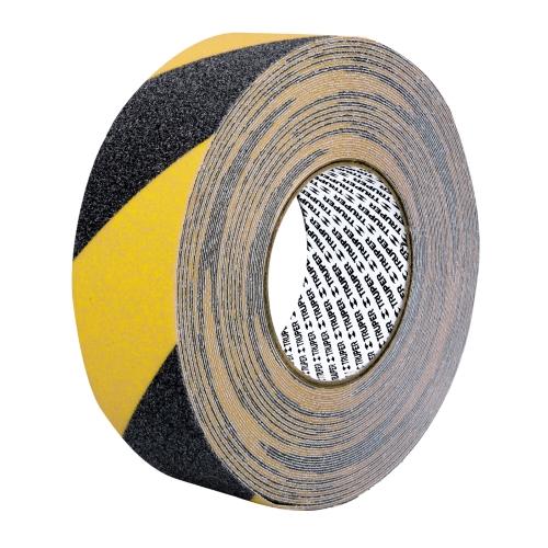 ROLLO DE 18 m DE CINTA ANTIDERRAPANTE AMARILLA/NEGRA 50 mm CON ABRASIVO