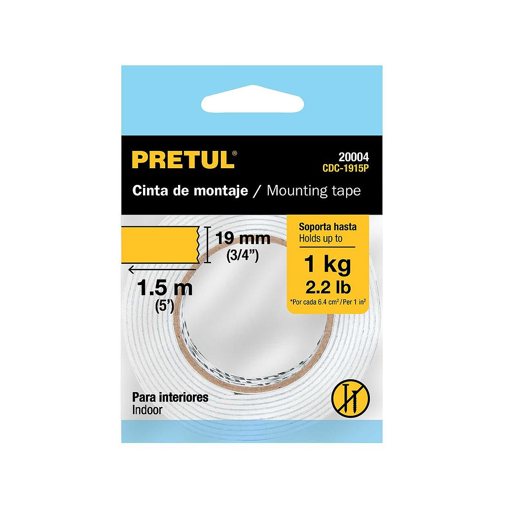 CINTA DOBLE CARA DE 19 mm X 1.5 m  PRETUL